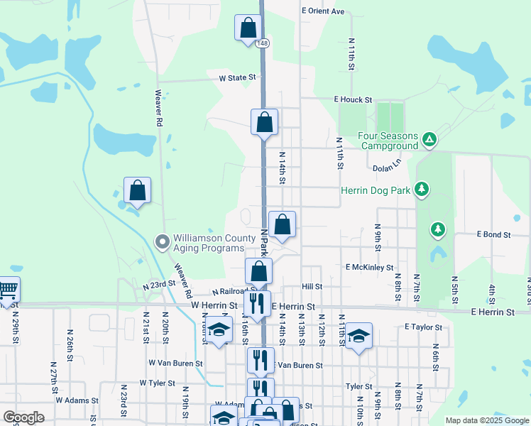 map of restaurants, bars, coffee shops, grocery stores, and more near in Herrin