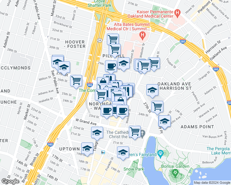 map of restaurants, bars, coffee shops, grocery stores, and more near 411 26th Street in Oakland
