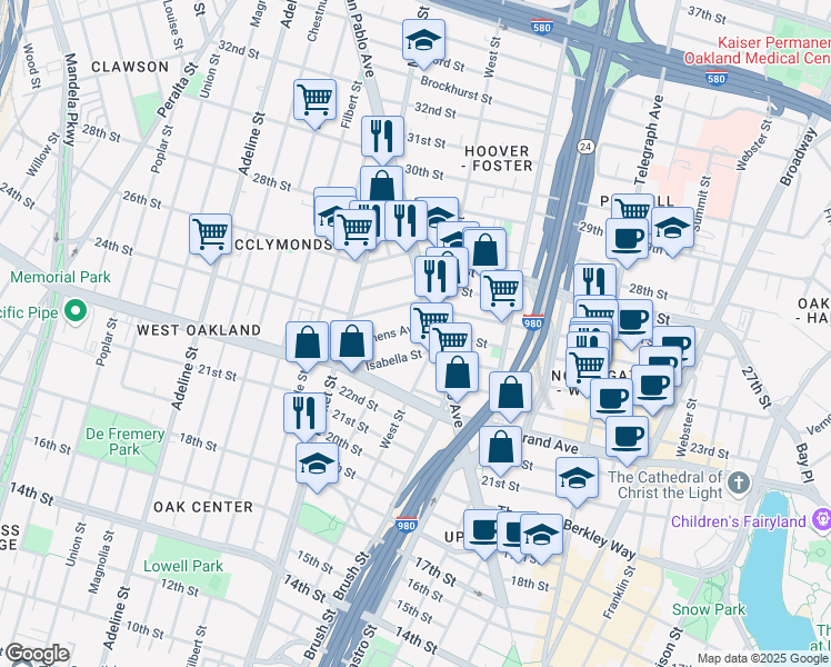 map of restaurants, bars, coffee shops, grocery stores, and more near 826 Isabella Street in Oakland