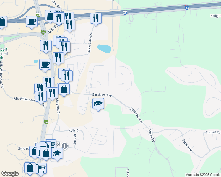 map of restaurants, bars, coffee shops, grocery stores, and more near 105 Shara Drive in St. Robert