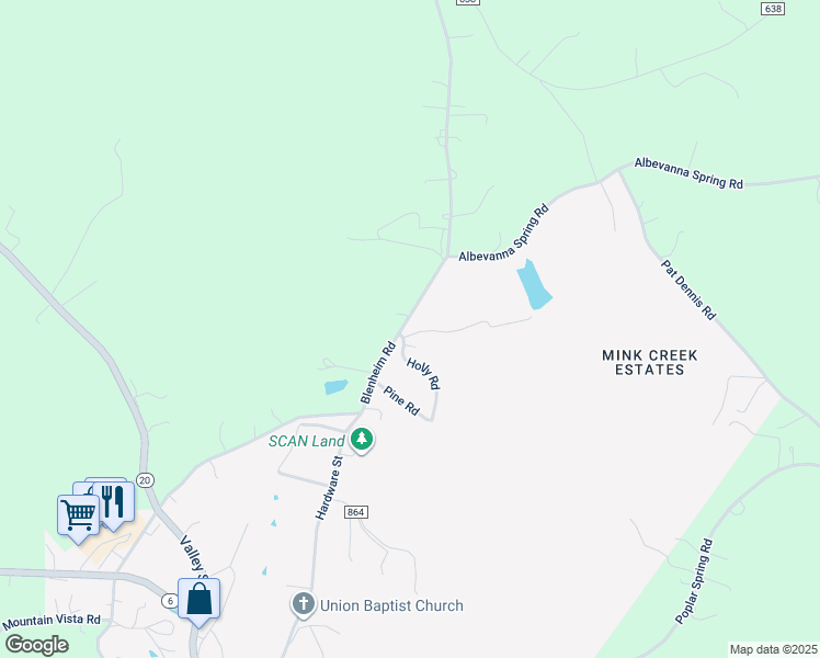 map of restaurants, bars, coffee shops, grocery stores, and more near 1000 Holly Road in Scottsville