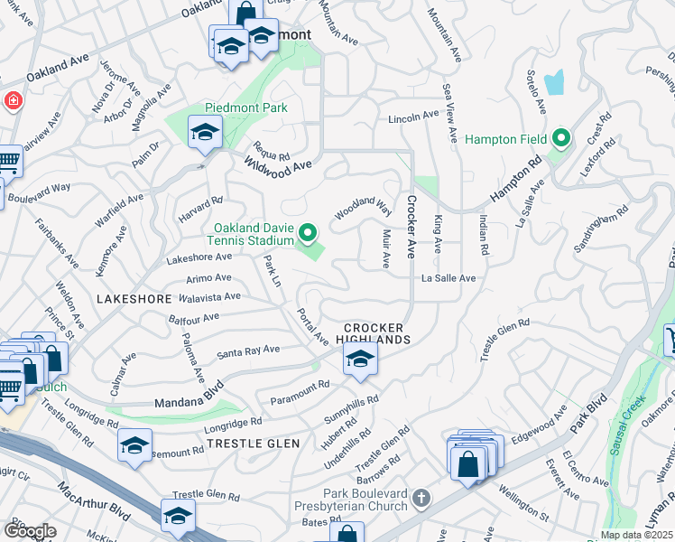 map of restaurants, bars, coffee shops, grocery stores, and more near 1001 Portal Avenue in Oakland