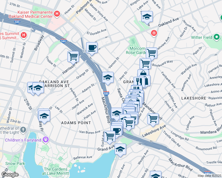map of restaurants, bars, coffee shops, grocery stores, and more near 478 Jean Street in Oakland