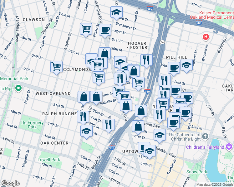 map of restaurants, bars, coffee shops, grocery stores, and more near 826 Isabella Street in Oakland