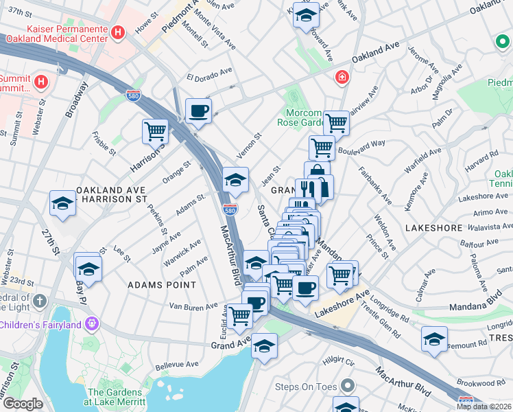 map of restaurants, bars, coffee shops, grocery stores, and more near 478 Jean Street in Oakland