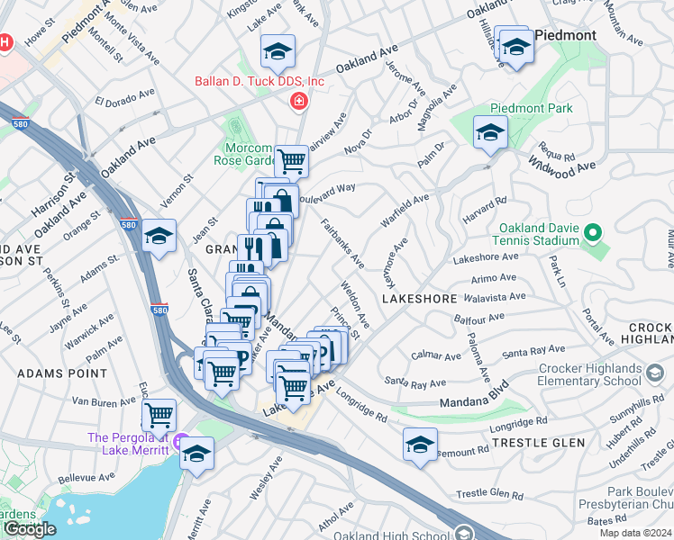 map of restaurants, bars, coffee shops, grocery stores, and more near 950 Scott Street in Oakland