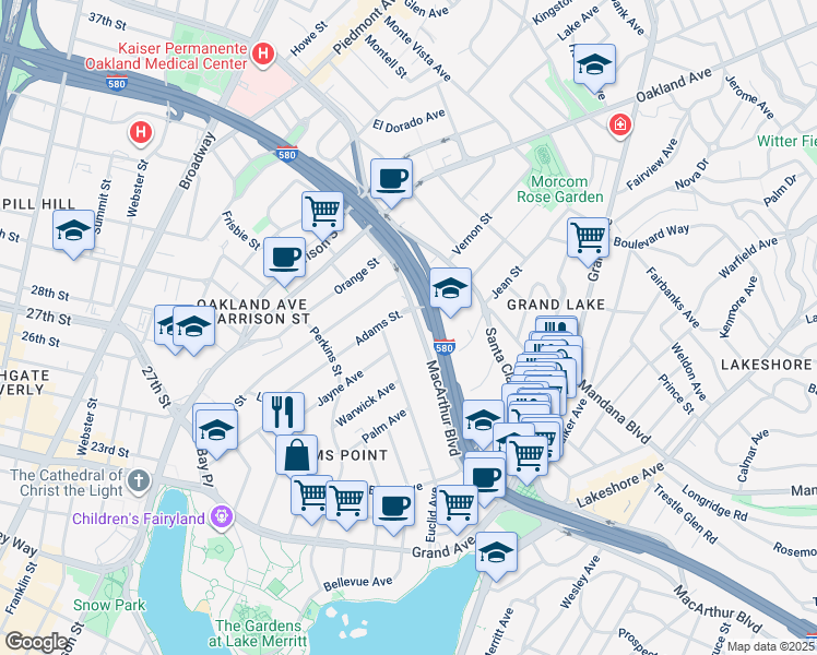map of restaurants, bars, coffee shops, grocery stores, and more near 272 Euclid Avenue in Oakland
