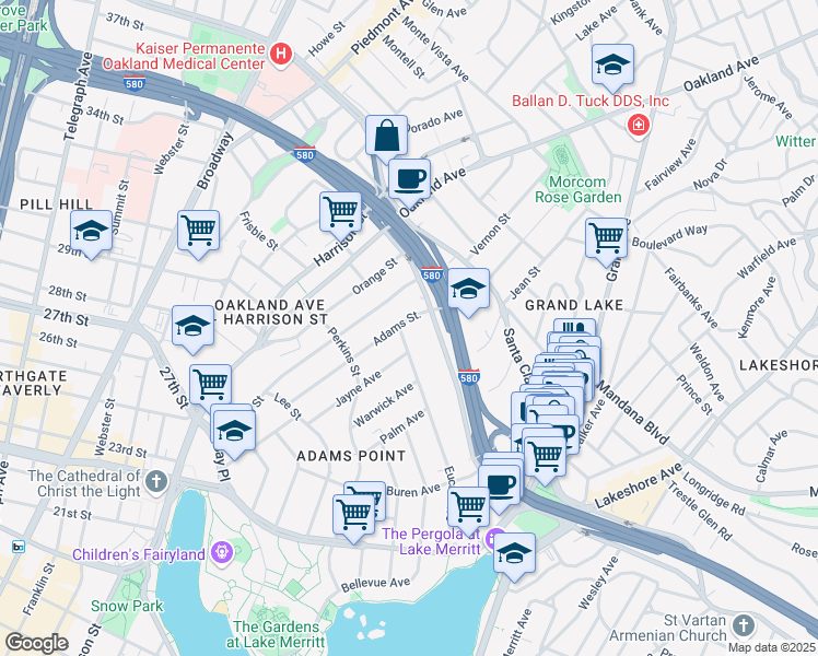 map of restaurants, bars, coffee shops, grocery stores, and more near 272 Euclid Avenue in Oakland