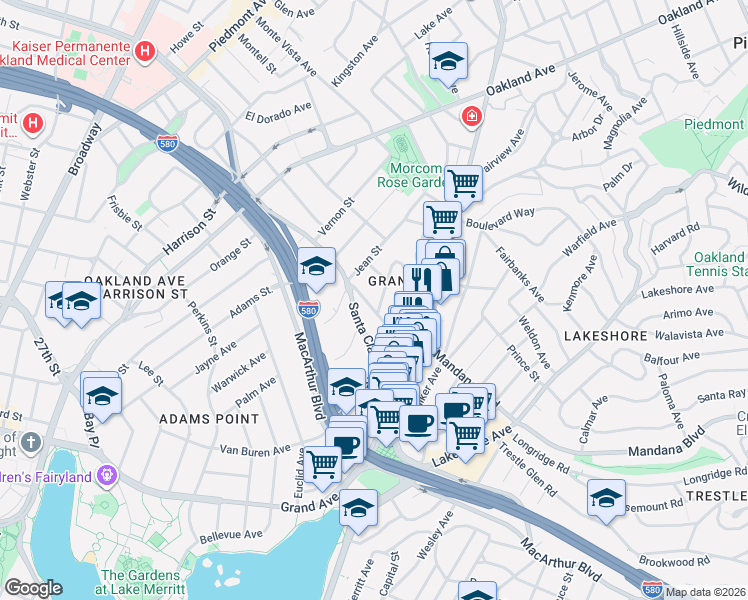 map of restaurants, bars, coffee shops, grocery stores, and more near 336 Elwood Avenue in Oakland