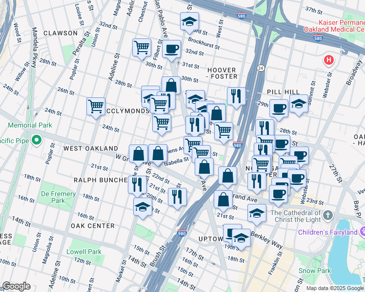 map of restaurants, bars, coffee shops, grocery stores, and more near 826 Isabella Street in Oakland