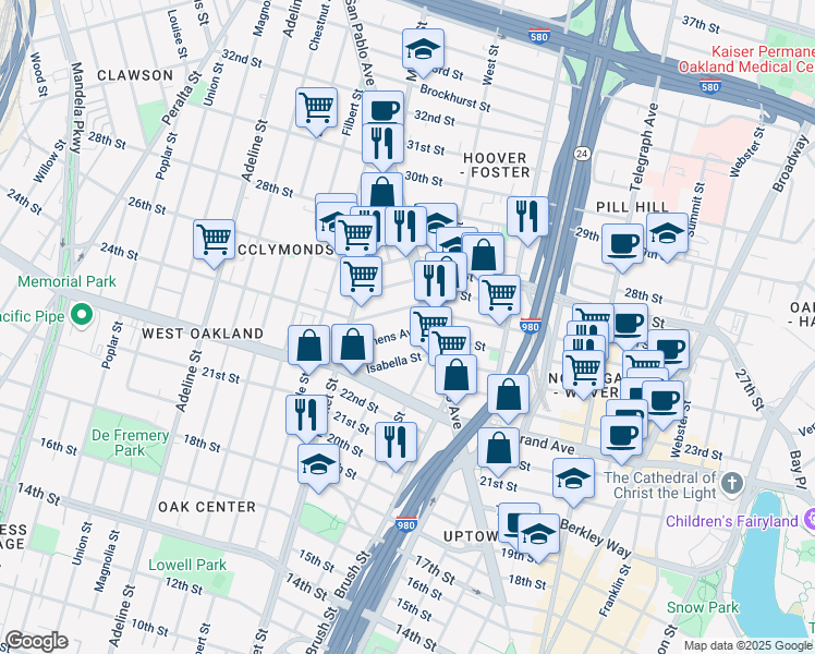 map of restaurants, bars, coffee shops, grocery stores, and more near 826 Isabella Street in Oakland