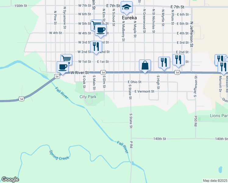 map of restaurants, bars, coffee shops, grocery stores, and more near 400 South School Street in Eureka