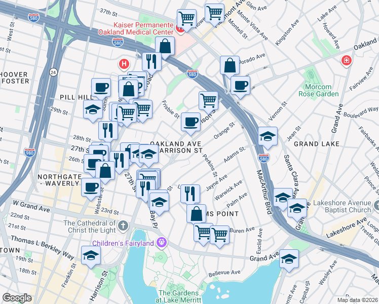 map of restaurants, bars, coffee shops, grocery stores, and more near 301 Oakland Avenue in Oakland