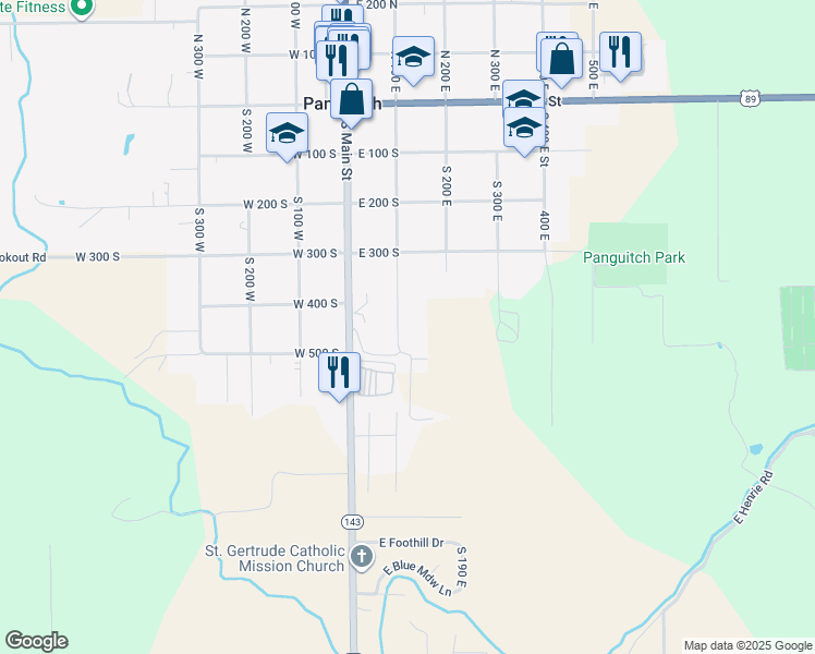 map of restaurants, bars, coffee shops, grocery stores, and more near 491 South 100 East in Panguitch