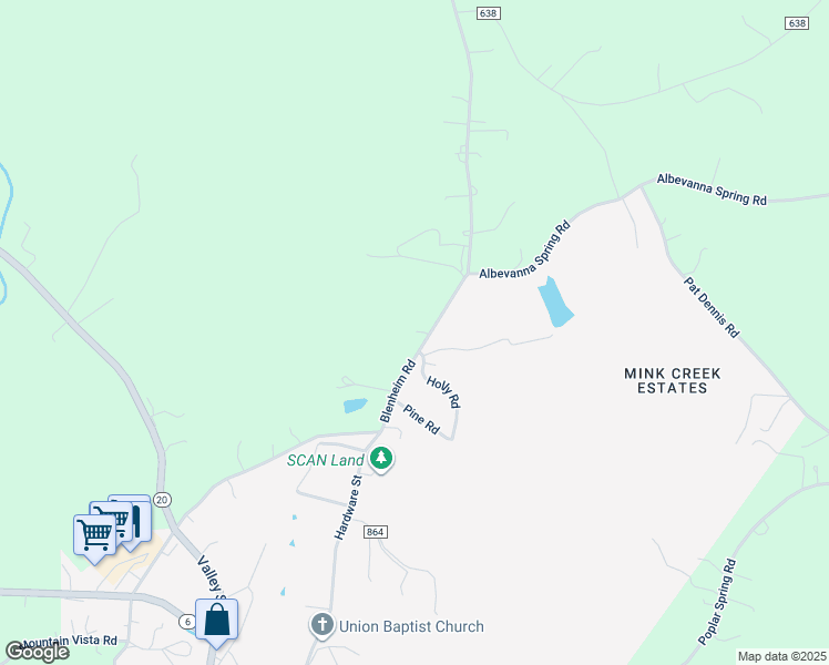 map of restaurants, bars, coffee shops, grocery stores, and more near 8038 Blenheim Road in Scottsville