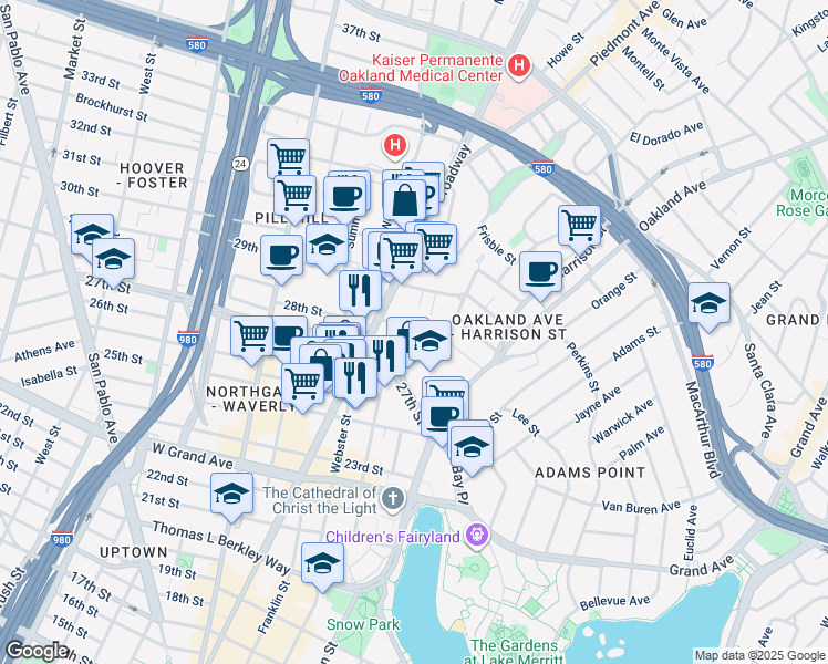 map of restaurants, bars, coffee shops, grocery stores, and more near 275 28th Street in Oakland