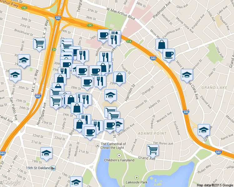map of restaurants, bars, coffee shops, grocery stores, and more near 106 Fairmount Avenue in Oakland
