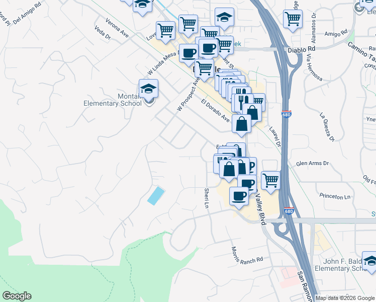 map of restaurants, bars, coffee shops, grocery stores, and more near 329 Glendora Circle in Danville