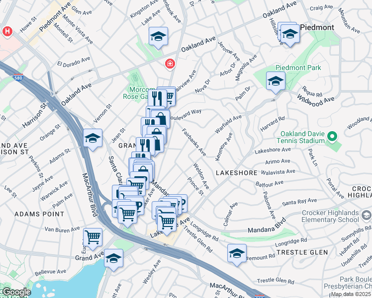 map of restaurants, bars, coffee shops, grocery stores, and more near 994 Vermont Street in Oakland