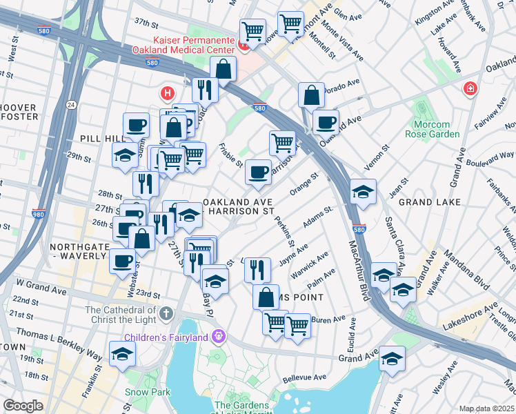 map of restaurants, bars, coffee shops, grocery stores, and more near 301 Oakland Avenue in Oakland