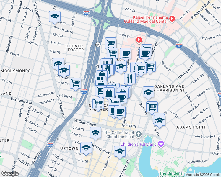 map of restaurants, bars, coffee shops, grocery stores, and more near 470 27th Street in Oakland