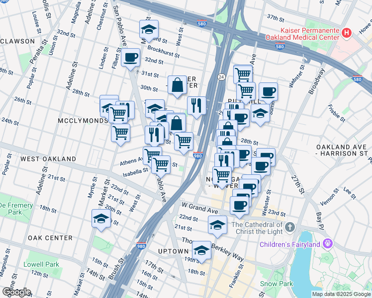 map of restaurants, bars, coffee shops, grocery stores, and more near 677 26th Street in Oakland