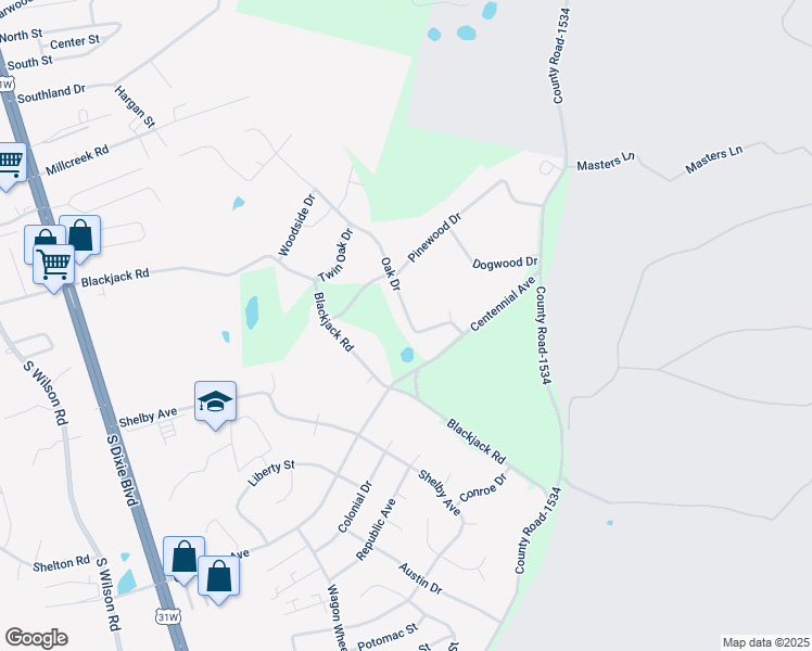map of restaurants, bars, coffee shops, grocery stores, and more near 1011 Oak Drive in Radcliff