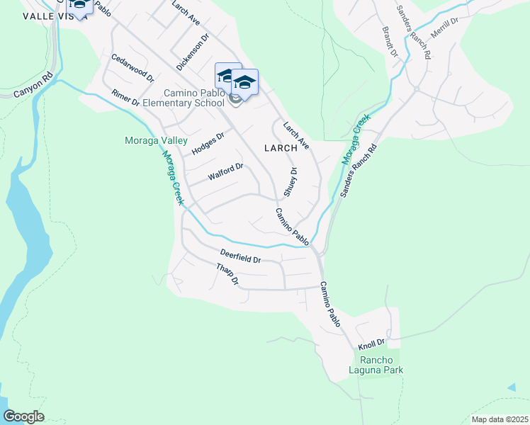 map of restaurants, bars, coffee shops, grocery stores, and more near 25 Mayfield Place in Moraga