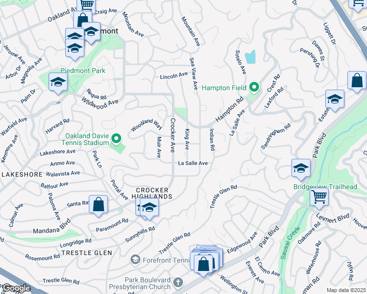 map of restaurants, bars, coffee shops, grocery stores, and more near 44 Farragut Avenue in Piedmont