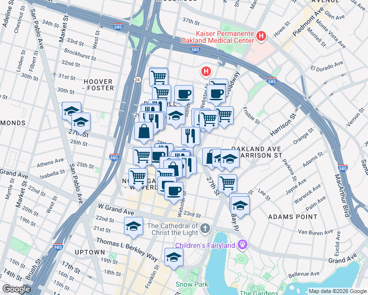 map of restaurants, bars, coffee shops, grocery stores, and more near 368 28th Street in Oakland