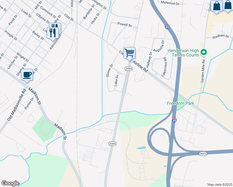 map of restaurants, bars, coffee shops, grocery stores, and more near 2020 Jamerson Drive in Henderson