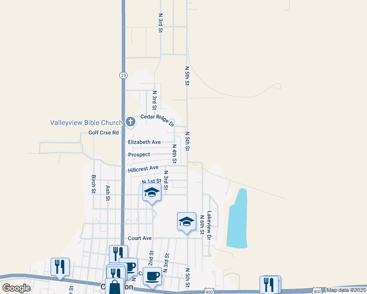 map of restaurants, bars, coffee shops, grocery stores, and more near N 5th St in Cimarron