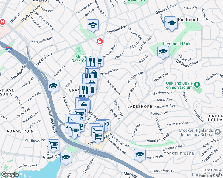 map of restaurants, bars, coffee shops, grocery stores, and more near 994 Vermont Street in Oakland