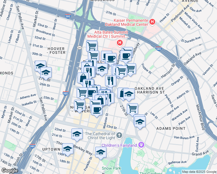 map of restaurants, bars, coffee shops, grocery stores, and more near 368 28th Street in Oakland