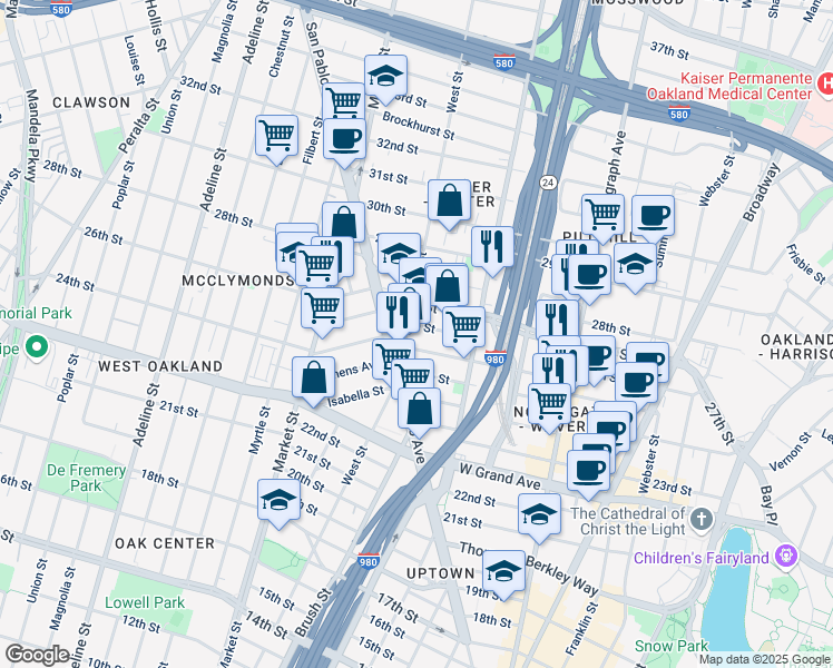 map of restaurants, bars, coffee shops, grocery stores, and more near 749 26th Street in Oakland