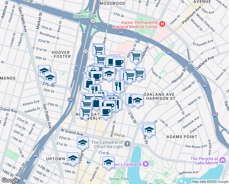map of restaurants, bars, coffee shops, grocery stores, and more near 368 28th Street in Oakland