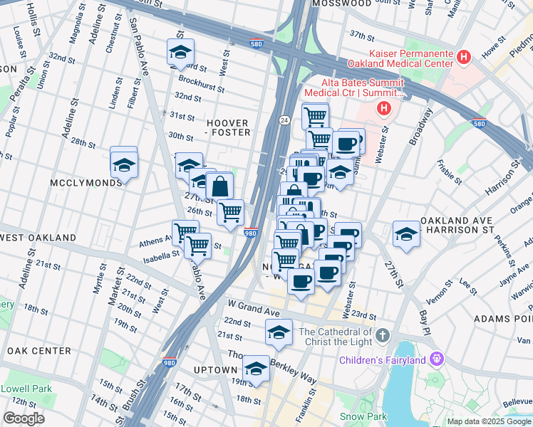 map of restaurants, bars, coffee shops, grocery stores, and more near 333 Northgate Avenue in Oakland