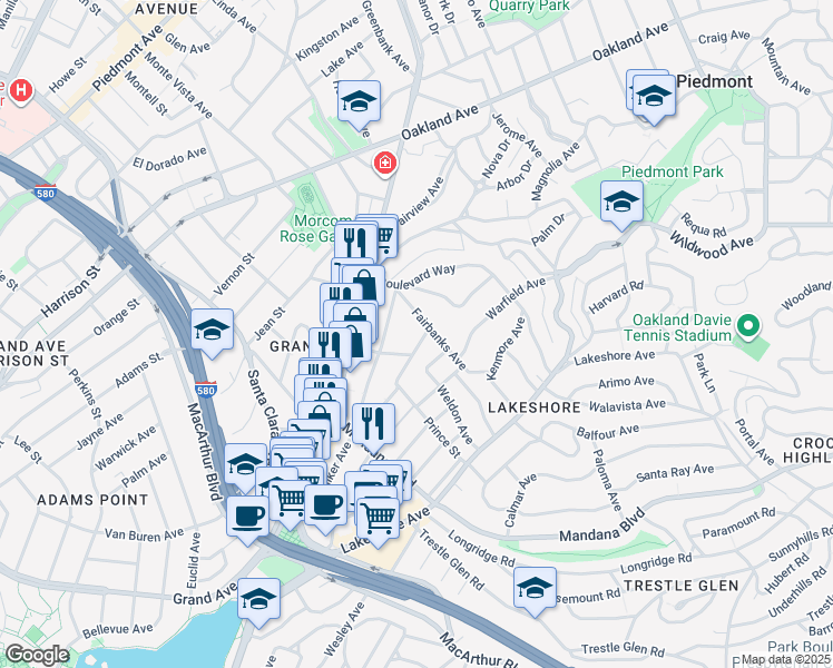 map of restaurants, bars, coffee shops, grocery stores, and more near 994 Vermont Street in Oakland
