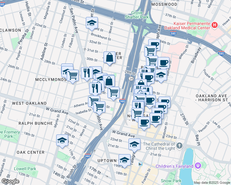 map of restaurants, bars, coffee shops, grocery stores, and more near 677 26th Street in Oakland