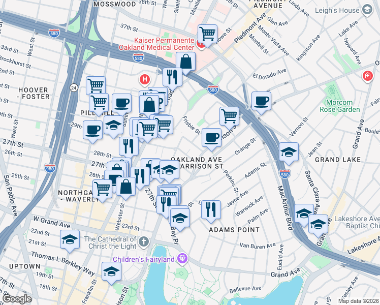 map of restaurants, bars, coffee shops, grocery stores, and more near 232 29th Street in Oakland