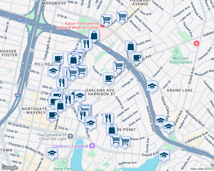 map of restaurants, bars, coffee shops, grocery stores, and more near 301 Oakland Avenue in Oakland
