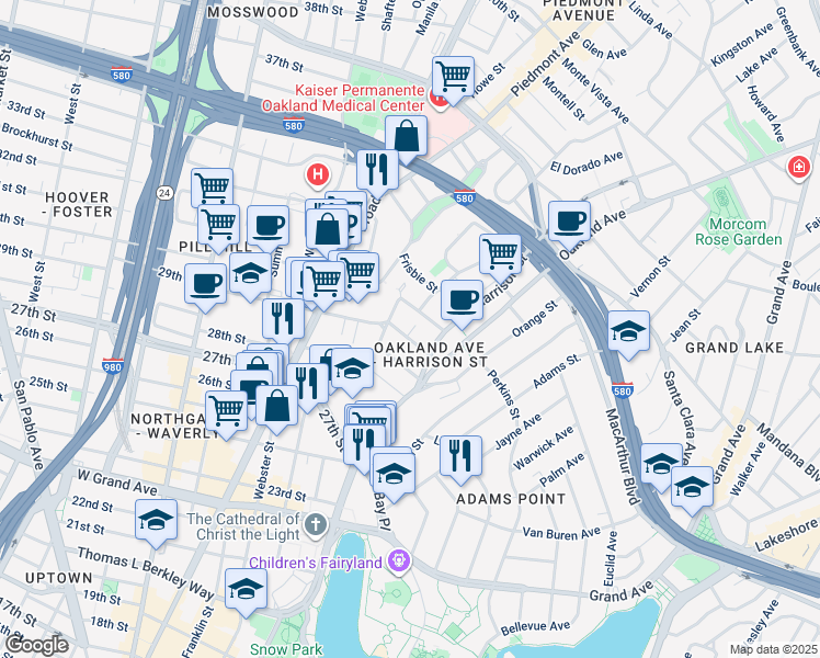 map of restaurants, bars, coffee shops, grocery stores, and more near in Oakland