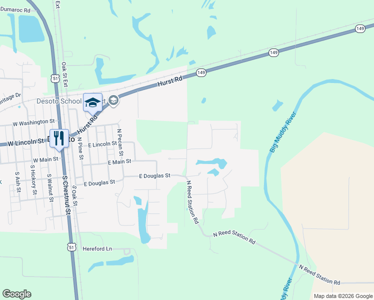 map of restaurants, bars, coffee shops, grocery stores, and more near 100 Smith Drive in De Soto
