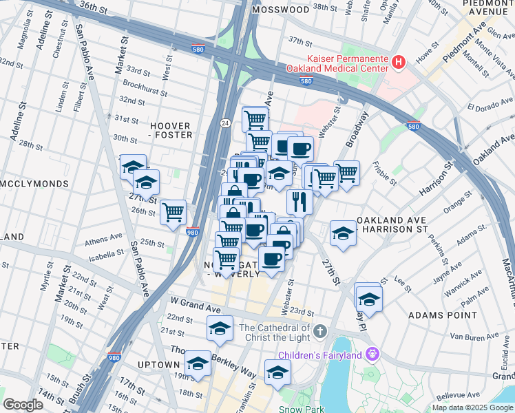 map of restaurants, bars, coffee shops, grocery stores, and more near 470 27th Street in Oakland
