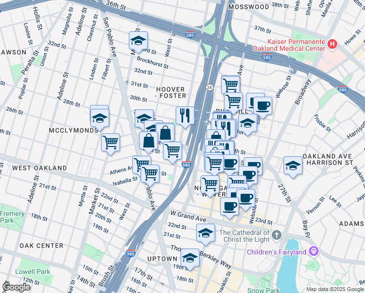 map of restaurants, bars, coffee shops, grocery stores, and more near 333 Northgate Avenue in Oakland