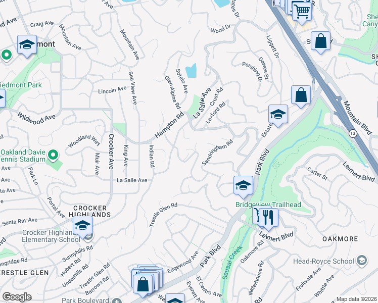 map of restaurants, bars, coffee shops, grocery stores, and more near 140 Saint James Drive in Piedmont