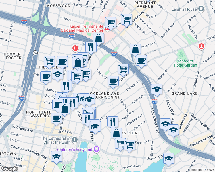 map of restaurants, bars, coffee shops, grocery stores, and more near 301 Oakland Avenue in Oakland
