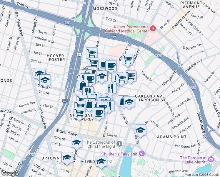 map of restaurants, bars, coffee shops, grocery stores, and more near 368 28th Street in Oakland
