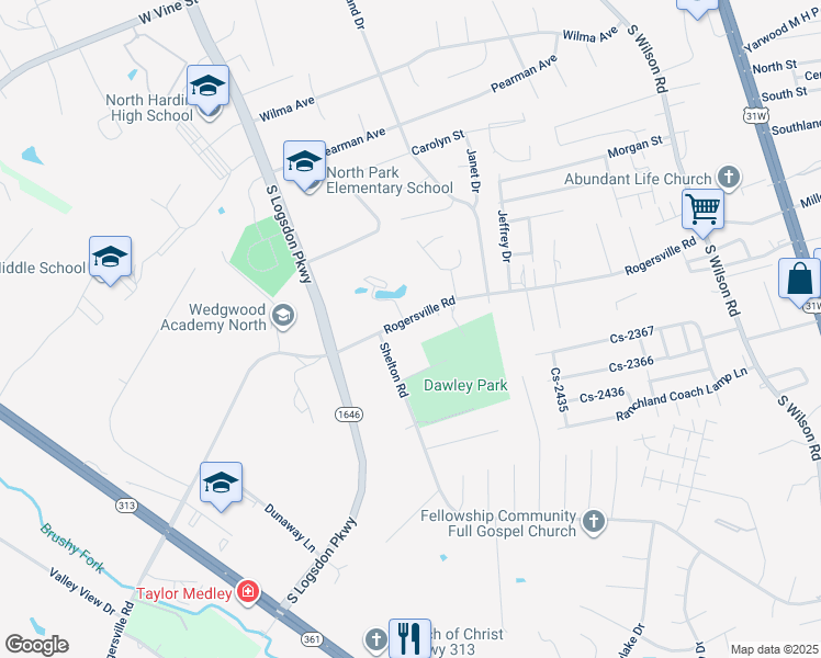 map of restaurants, bars, coffee shops, grocery stores, and more near 811-999 Shelton Road in Radcliff