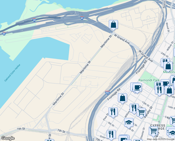map of restaurants, bars, coffee shops, grocery stores, and more near 2 17th Street in Oakland